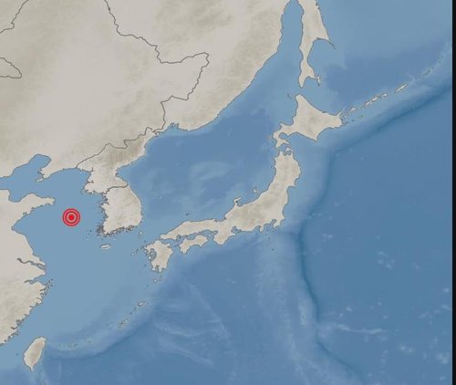 3일 오후 9시 8분 22초 중국 청도 동쪽 324km 해역에서 규모 4.5의 지진이 발생했다고 기상청이 밝혔 다[기상청 제공]