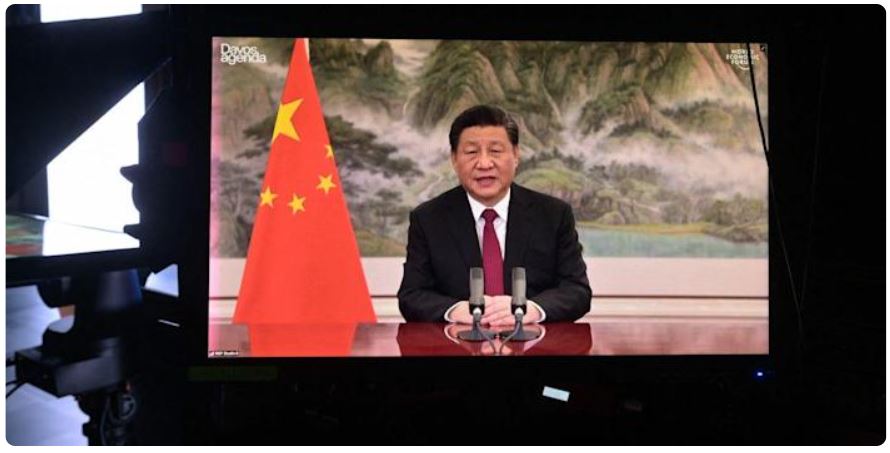   다보스 포럼에서 화상으로 시정 연설하는 시진핑 주석. 출처=Market Watch 