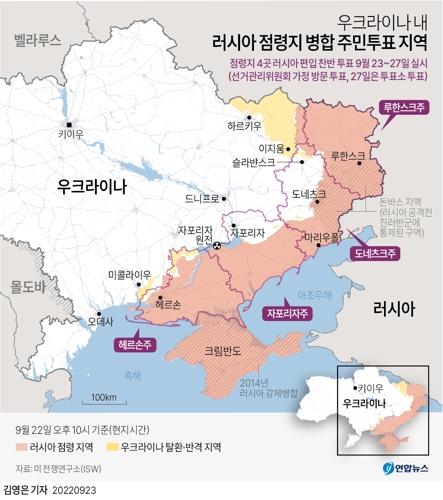 [그래픽] 우크라이나 내 러시아 점령지 병합 주민투표 지역[연합뉴스]
