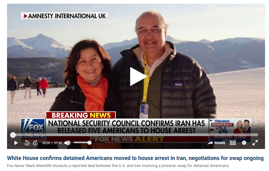 이란에 억류된 미국인 석방 관련 뉴스를 전하는 미 폭스뉴스[Fox News 화면 캡처]