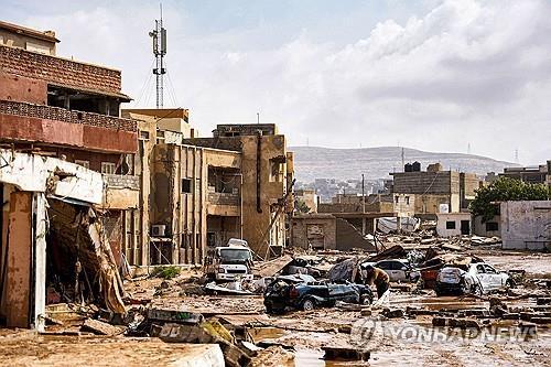 홍수 난 리비아 동북부 데르나시 시내 모습[AFP=연합뉴스]