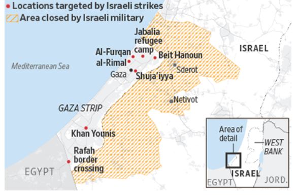   이스라엘의 가자지구 공급 예상지역. 자료=월스트리트저널