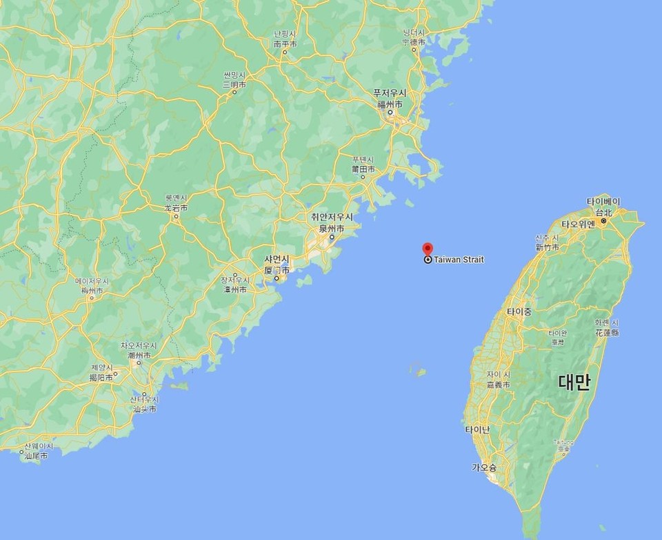 중국 푸젠성과 대만 사이에 놓인 대만해협[구글 지도 캡처]