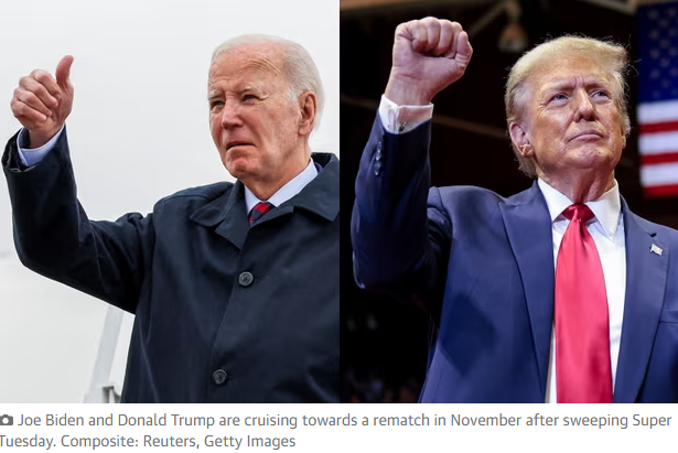 11월 대통령선거에서 양대 대결로 사실상 확정된 조 바이든 미국 대통령(왼쪽)과 도널드 트럼프 전 대통령[로이터/게티이미지 캡처] 