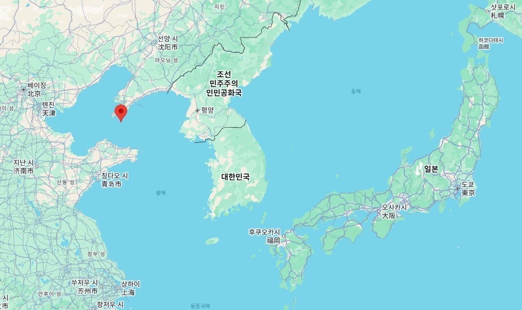 중국 랴오닝성 다롄 인근 해역(빨간색 표시)[구글지도 캡처]